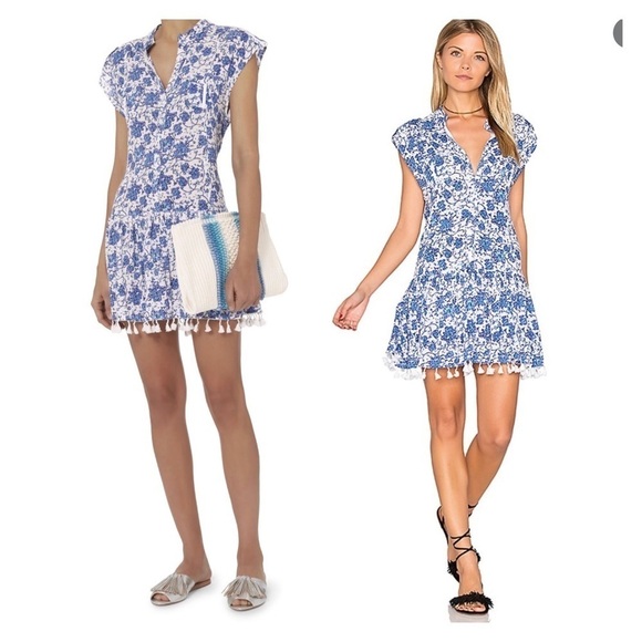 Poupette St. Barth Dresses & Skirts - POUPETTE ST. BARTH Heni Mini Dress Blue White Floral Pom Pom Medium
